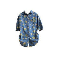 Sunflowers Denim Shirt-Shirts-streetwear-society-aesthetic-clothes Retro Sunflower, Youthful Style, Jumpsuit Men, Y2k Outfits, Wide Jeans, Grunge Style, Club Outfits, Aesthetic Outfits, Denim Shirt