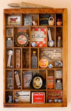 an old wooden box filled with lots of different items