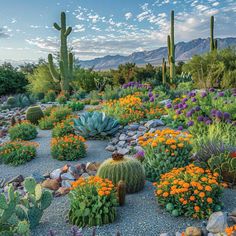 the desert is full of colorful flowers and cacti