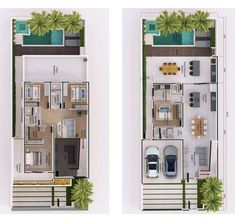 two views of the floor plan of a house with an attached patio and pool area