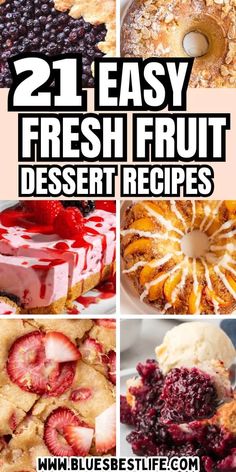 twelve fresh fruit desserts with text overlay