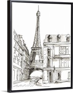 a drawing of the eiffel tower in paris, france framed canvas wall art print