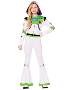 Get ready to soar through the neighborhood when you wear this officially licensed Buzz Lightyear costume. This detailed jumpsuit costume has an attached hood and will instantly transform you into your favorite Toy Story character. To infinity, and beyond! Officially licensed Includes: Jumpsuit Crewneck Long sleeves Zipper closure Material: Polyester, spandex Care: Spot clean Imported Halloween Toy Story, Buzz Costume, Lightyear Costume, Halloween Spirit Store, Buzz Lightyear Costume, Halloween Kids Costumes Girls, Story Kids, Jumpsuit Costume, Toy Story Costumes