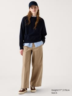 Wide Chino Pants | UNIQLO US Uniqlo Outfit, Uv Protection Clothing, Style Surf, Chino Joggers, Parka Vest, Womens Chinos, Uniqlo Women, Cardigan Shirt, Chino Trousers