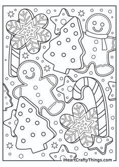 christmas coloring pages for kids with ornaments and snowflakes on the ground in black and white