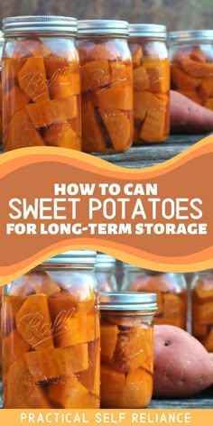 jars filled with sweet potatoes sitting on top of a table