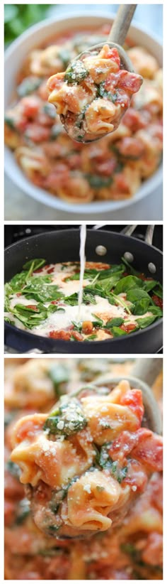 the process of making pasta in a skillet