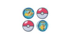 three pokemon pikachu badges on white background