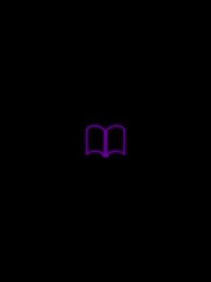 an open book on a black background with the word books written in neon purple letters