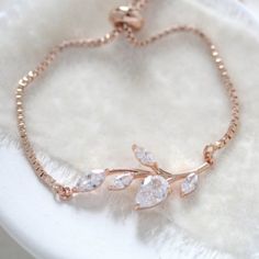 Dainty Rose gold Adjustable Wedding bracelet - APRILLE Elegant Sparkling Chain Bracelet As Gift, Dainty Cubic Zirconia Chain Bracelet For Wedding, Feminine Rose Gold Bangle Jewelry, Dainty Cubic Zirconia Wedding Chain Bracelet, Feminine Rose Gold Bracelets For Party, Feminine Rose Gold Party Bracelets, Feminine Wedding Jewelry Bangle, Dainty Rose Gold Bracelets For Party, Delicate Rose Gold Bangle