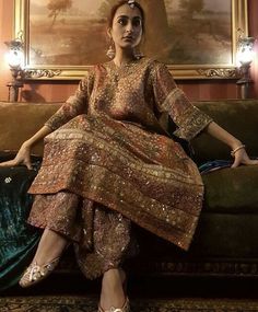 Silk embroidered Palazzo suit Shameel Ansari, Shehryar Munawar, Indian Wedding Guest Dress, Eastern Wear, Pakistani Formal Dresses, Fashion Dresses Formal, Brown Suit