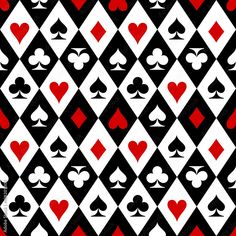 a black and white background with red hearts and spades on the bottom right corner