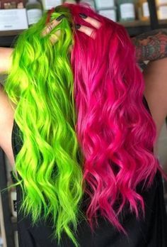 Multi Tone Hair, Multi Tone Hair Color, Women With Long Hair, Pastel Blue Hair, Split Dyed Hair, Hair Dyed, Green Ideas, Creative Hair Color, Hot Hair Colors