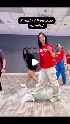 a group of young people dancing in a dance studio with the words shuffle / footwork essential