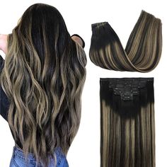 PRICES MAY VARY. 1.【Skin Weft PU Clip in Hair Extensions--Invisible & Comfortable & Lighter】--Unlike traditional sew weft clip hair extensions, our new PU clip hair extensions press the hair on the PU with the clips, which make the hair extensions more invisible, comfortable, natural, and lighter. The PU design fits your scalp more invisibly, looks closer to the skin color. The outer PU part on each piece is shorter than the inner PU part, so it can be more invisible. 2.【1 Pack Can Make a Full H Black Balayage, Light Blonde Balayage, Dark Brown Balayage, Platinum Blonde Balayage, Hair Extensions Clip, Seamless Hair Extensions, Straight Hair Extensions, Real Human Hair Extensions, Natural Human Hair