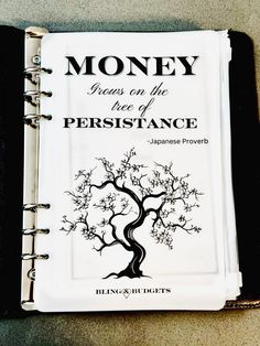 a book with the title money on the tree of persitance written in black and white