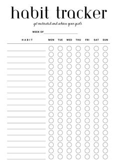 a printable habit tracker with the words habit tracker on it, and an image of a