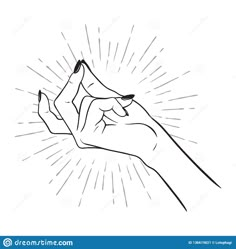 a hand holding something in the air with sunbursts behind it on a white background