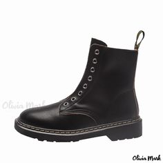 Olivia Mark - Premium Genuine Leather Martin Boots – Laceless Motorcycle Ankle Boot Rough Heels, Short Leather Boots, Leather Short, Genuine Leather Shoes, Leather High Heels, Martin Boots, Black Booties, Short Boots, Black Ankle Boots