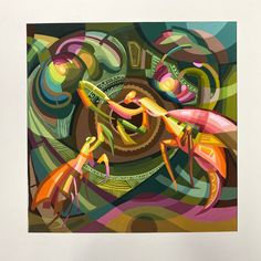 an abstract painting with multiple colors and shapes