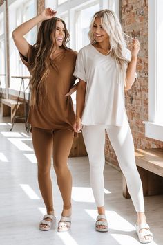 There are so many things we love about our Evalee Microfiber Loungewear Set! The top features an oversized fit with a v-neck and cuffed sleeves, while the bottoms are fitted with a high elastic waistband! The microfiber fabric makes our set stretchy and so soft, it will quickly be your favorite outfit! Our monochrome set comes in so many fun colors and sizes you're sure to find the perfect one for you! Model Info: Models are 5'7", Size 2, wearing smalls Fabric: 90% Polyester, 10% Spandex Loungewear Photoshoot, Casual Lounge Outfits, Lounge Set Outfit, Chic Loungewear, Lounge Outfits, Cotton Loungewear, Loungewear Women, Sleepwear & Loungewear, Sand Beige