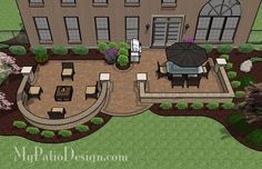 this is an artist's rendering of a house with landscaping and outdoor furniture in the front yard