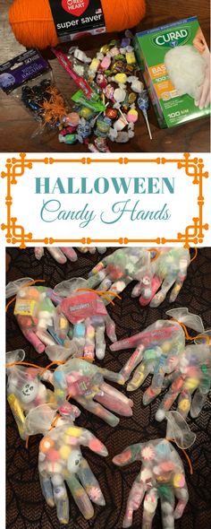 halloween candy hands are on the table