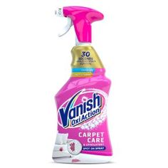 a bottle of vanish carpet care with pink foam on the top and gold cap