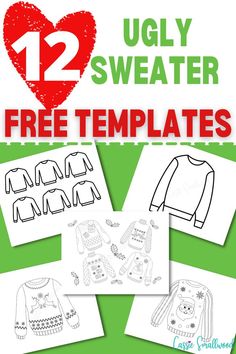 12 ugly sweater templates free printable stencils of ugly Christmas sweaters for craft projects and party decorations Ugly Christmas Sweaters Classroom Door, Ugly Sweater School Project Ideas, Ugly Sweater Door Decorating Contest, Ugly Sweater School Project, Ugly Sweater Day Activities, Ugly Sweater Svg Free, Ugly Sweater Template Printable For Kids, Ugly Christmas Sweater Ornaments Diy, Ugly Christmas Sweater Template Free