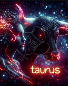 the zodiac sign taurus is depicted in this artistic photo with an image of two women and a bull