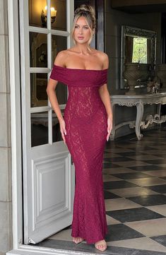 Stephanie Maxi Dress - Burgundy Homecoming Dresses Corset, Midi Dress Wedding Guest, Bardot Neckline, Maxi Dress Sale, Sparkle Dress, Out Back, Dresses By Length, Formal Dresses Prom, Flowy Dress