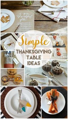 a collage of thanksgiving tables with pumpkins