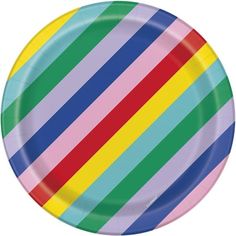 a paper plate with multicolored stripes on it