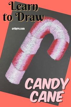 a candy cane drawn in the shape of a candy cane on a pink and black background