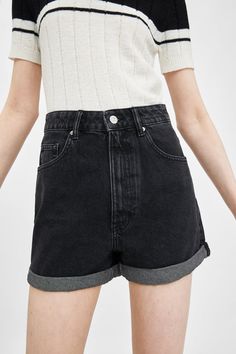 AUTHENTIC DENIM MOM FIT SHORTS - SHORTS-WOMAN | ZARA United States Zara High Waist Casual Shorts, Zara Trendy Jean Shorts For Summer, Trendy Above Knee Shorts For Spring, Trendy Above Knee Spring Shorts, Chic High Rise Zara Shorts, Trendy Relaxed Fit Shorts, Chic High Rise Shorts By Zara, Trendy Zara High Rise Jean Shorts, Trendy High Rise Zara Jean Shorts