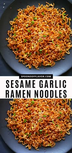 Image showing sesame garlic ramen in a black plate. Stir Fried Ramen Noodles, Asian Noodles With Ramen, Stir Fry Ramen Noodle Recipes, Easy Japanese Noodle Recipes, Ramen Side Dish, Ramen Stir Fry Easy, Veggie Ramen Noodle Recipes, Good Ramen Noodle Recipes, Vegetarian Ramen Noodle Recipes