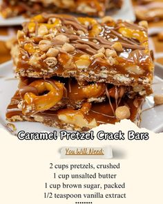 Pretzel Bars, Baked Desserts, Baked Caramel, Caramel Pretzels, Salty Treats, Easy No Bake, No Bake Bars, Caramel Recipes, Homemade Candies