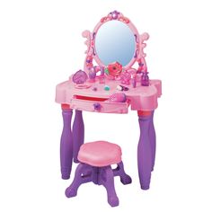 "Purchase the Red Box Toy Light Up Princess Vanity Table at Michaels. com. The Light Up Princess Vanity Table is a perfect gift for beauty make believe! It includes a Light-up Mirror, Vanity Table, Stool and many beauty accessories. The Light Up Princess Vanity Table is a perfect gift for beauty make believe! It includes a Light-up Mirror, Vanity Table, Stool and many beauty accessories. Details: 18.5\" x 12.5\" x 31\" assembled size 12 pieces For ages 3 and up Contents: Light-up mirror vanity t Light Up Mirror Vanity, Princess Vanity, Light Up Vanity, Kids Vanity Set, Lipstick Nail, Mirrored Vanity Table, Kids Play Toys, Cream Hair, Vanity Table Set