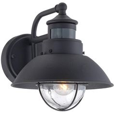 an outdoor wall light with a black finish