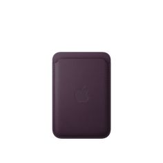 an apple logo is shown on the back of a purple leather case with a white background