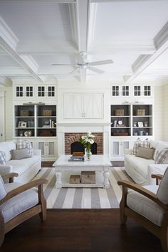 a living room filled with furniture and a fire place in the middle of a room