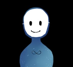 a cartoon character with a smile on his face, standing in front of a black background