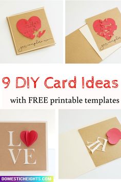 9 diy card ideas with free printable templates for valentine's day