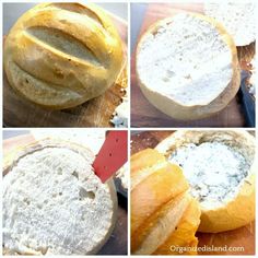 four pictures showing different stages of making bread