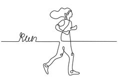 a continuous drawing of a woman running