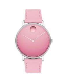 Movado Face Watch, 41mm, Pink Ombre Dial With Stainless Steel Case, Accents On Pink Leather Strap. | Movado Face | Movado Ear Gauges, Pink Ombre, Pink Leather, Men's Watch, Stainless Steel Case, Time Piece, Special Features, Leather Straps, Diva