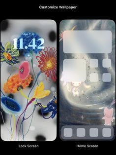 two screens showing the same wallpapers as they appear in different pictures, each with an image of flowers and butterflies on them