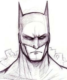 a drawing of batman with his eyes closed and the head turned to look like he is frowning