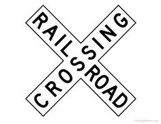 the railroad crossing sign is crossed by two intersecting cross marks, which are black and white