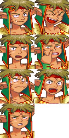 the many faces of gohan from dragon quest, with different expressions and hair styles